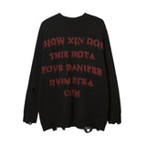 ripped goth women y2k men sweaters vintage black oversized knitted sweater harajuku anime fashion winter 2023 knit tops pullover trendy hip hop style outerwear, Y2K vintage urban hoodie, urban wear with bold artwork