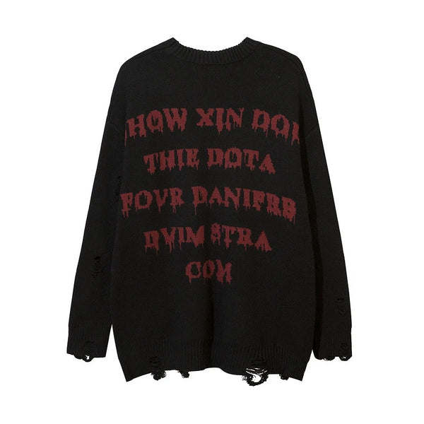 ripped goth women y2k men sweaters vintage black oversized knitted sweater harajuku anime fashion winter 2023 knit tops pullover trendy hip hop style outerwear, Y2K vintage urban hoodie, urban wear with bold artwork