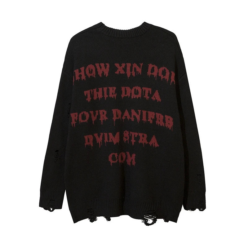 ripped goth women y2k men sweaters vintage black oversized knitted sweater harajuku anime fashion winter 2023 knit tops pullover trendy hip hop style outerwear, Y2K vintage urban hoodie, urban wear with bold artwork