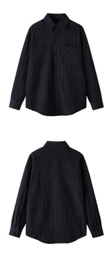 Wrinkled Fabric Casual Long Sleeve Shirt Men and Women Solid Color Streetwear Fashion Loose Black White Shirts Oversize Blouses