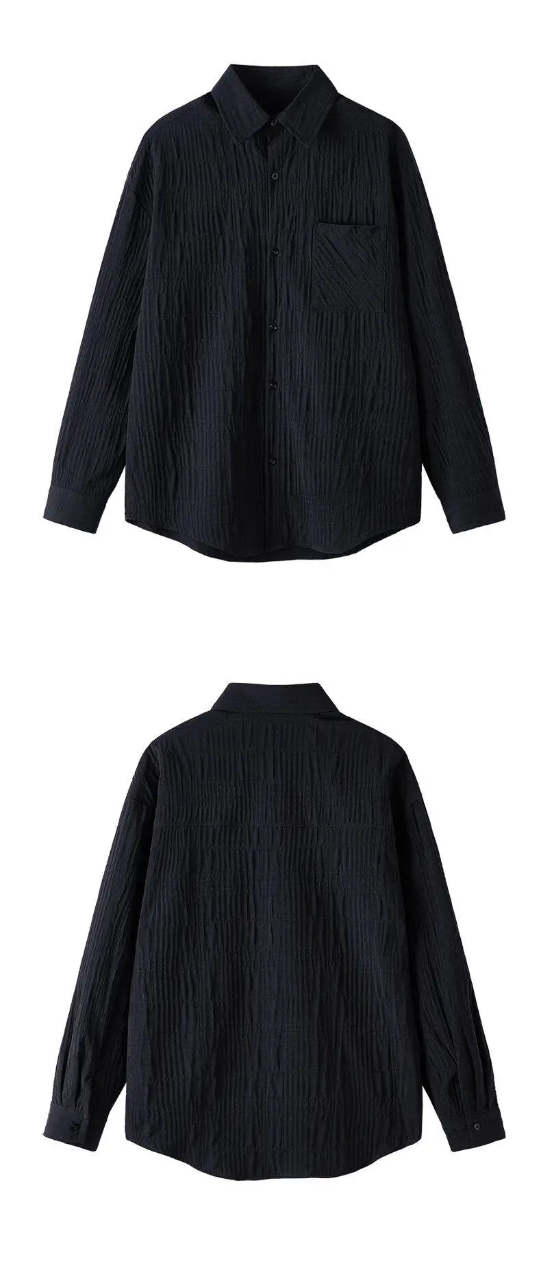 Wrinkled Fabric Casual Long Sleeve Shirt Men and Women Solid Color Streetwear Fashion Loose Black White Shirts Oversize Blouses