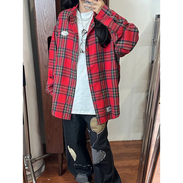Autumn Long Sleeved Shirt Men Oversized Fashion Retro Plaid Shirt Men Streetwear Korean Loose Casual Shirt Mens Vintage Shirts