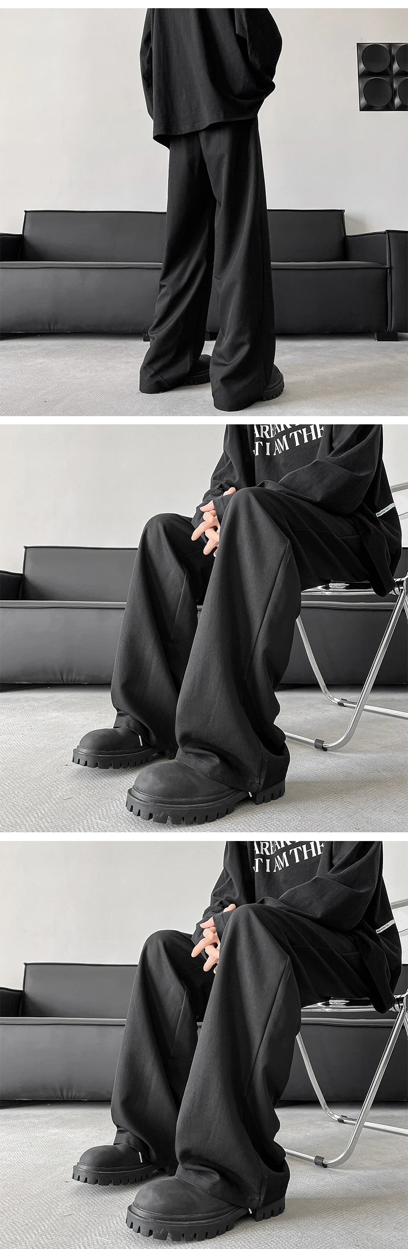 blue gray black elastic waist suit pants men fashion society pants korean loose straight casual pants mens office trousers unique default style 1137