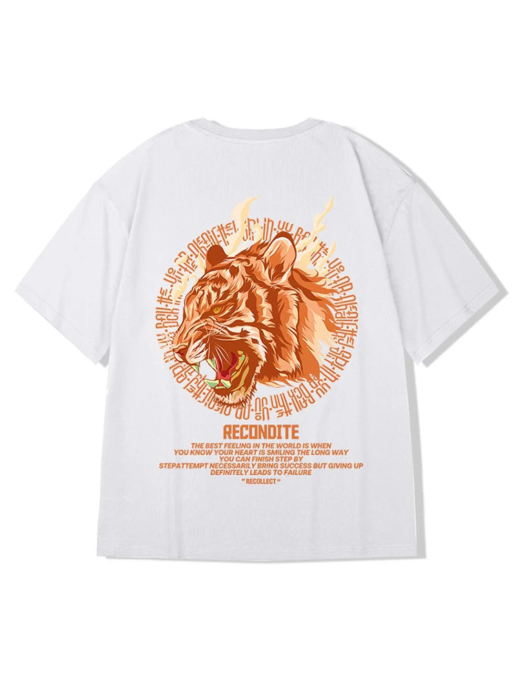 Anime Tribal flames – Mens Summer Tiger Head Print T Shirts 2025 Japanese Oversize