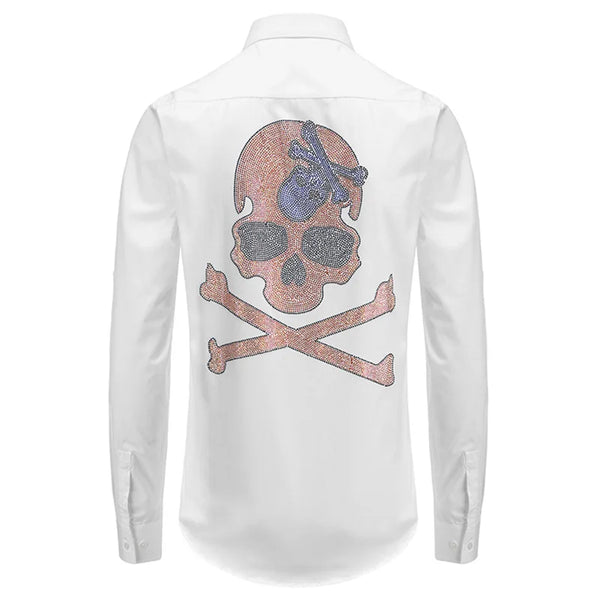 New 2021 Men luxurious Steampunk Skull Monster diamond Fashion Silk Casual Shirts Shirt high Pocket Long-sleeves S 3XL #D279