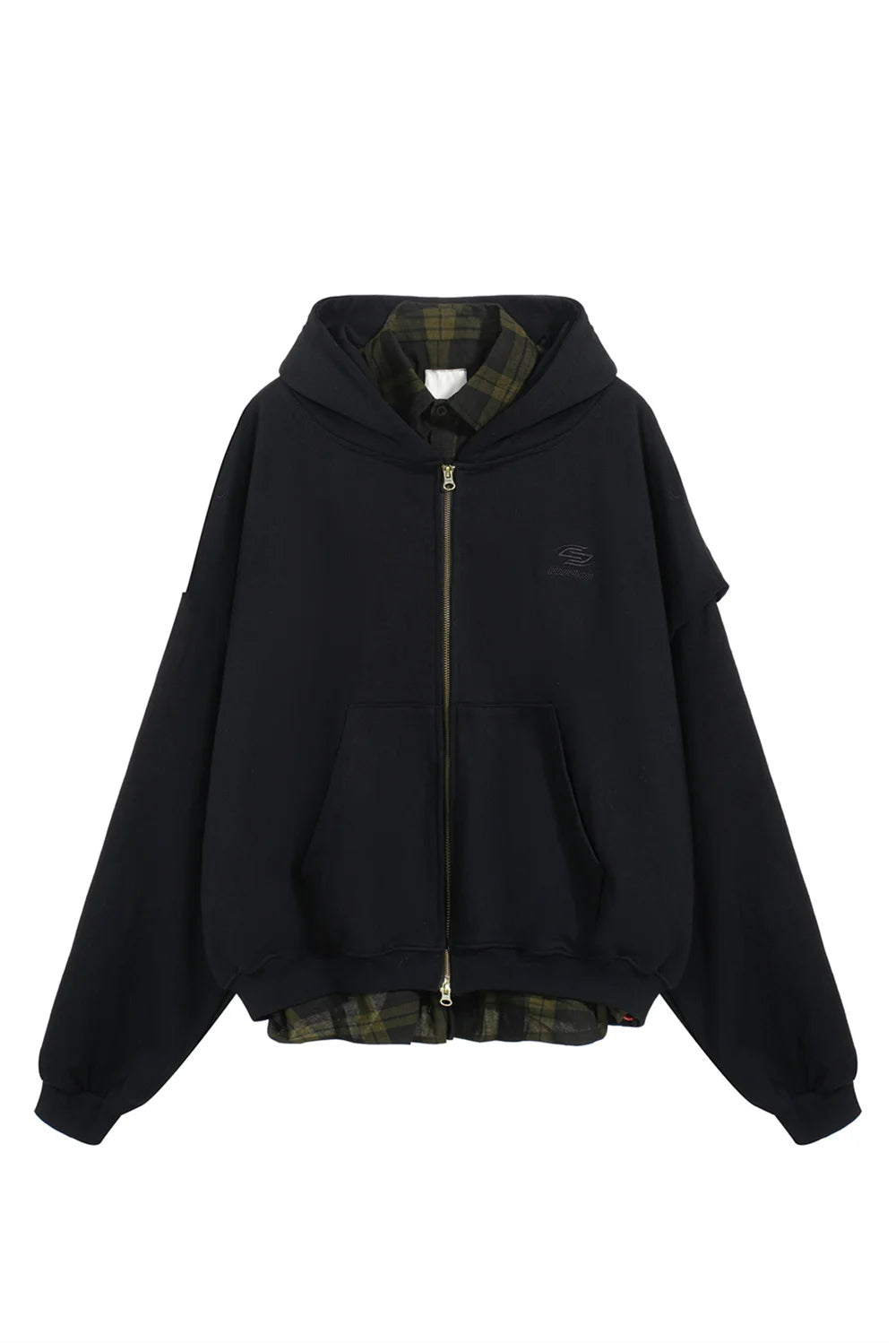 gothic melting smiley featuring undermycar 2024 new high quality shirt plaid cover with layered zipper open up hoodie black