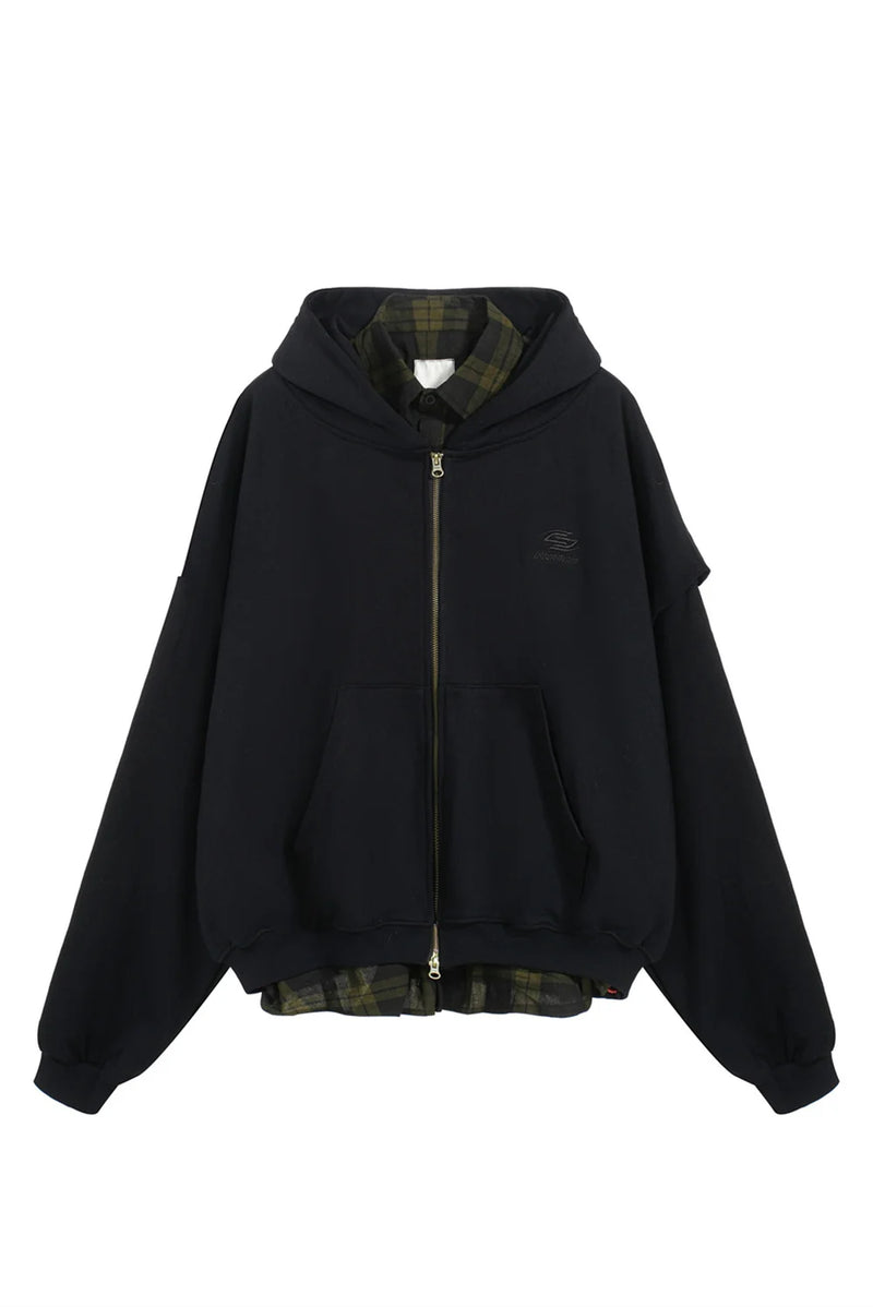 gothic melting smiley featuring undermycar 2024 new high quality shirt plaid cover with layered zipper open up hoodie black