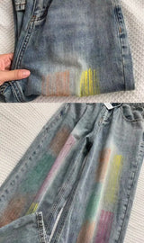 american retro personalized trend color gradient jeans for men and women new washed straight leg micro flared casual pants y2k unique jeans style 651