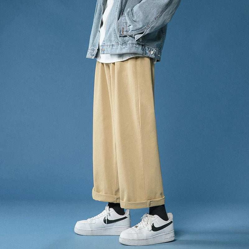 cotton casual pants men fashion oversized wide leg pants men streetwear hip hop loose straight pants mens vintage trousers m 3xl relaxed fit trousers