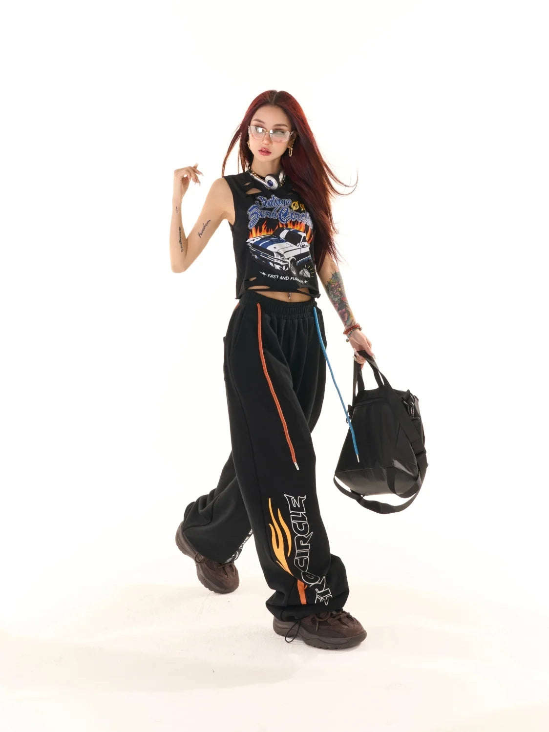 high street hiphop black wide leg waist pants women spring american loose straight casual y2k pants streetwear women sweatpants unique joggers style 2559