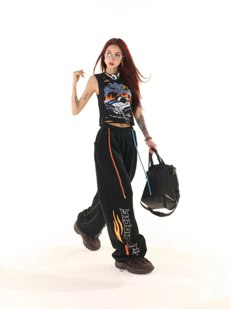 high street hiphop black wide leg waist pants women spring american loose straight casual y2k pants streetwear women sweatpants unique joggers style 2559