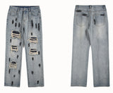 graffiti printed ripped destroied denim jean mens distressed biker jeans trousers new fashion high street straight pants joggers unique joggers style 2738