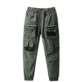 mens cargo pants elastic waist trousers streetwear hip hop loose fit ankle drawstring military pockets sweatpants joggers black urban active pants