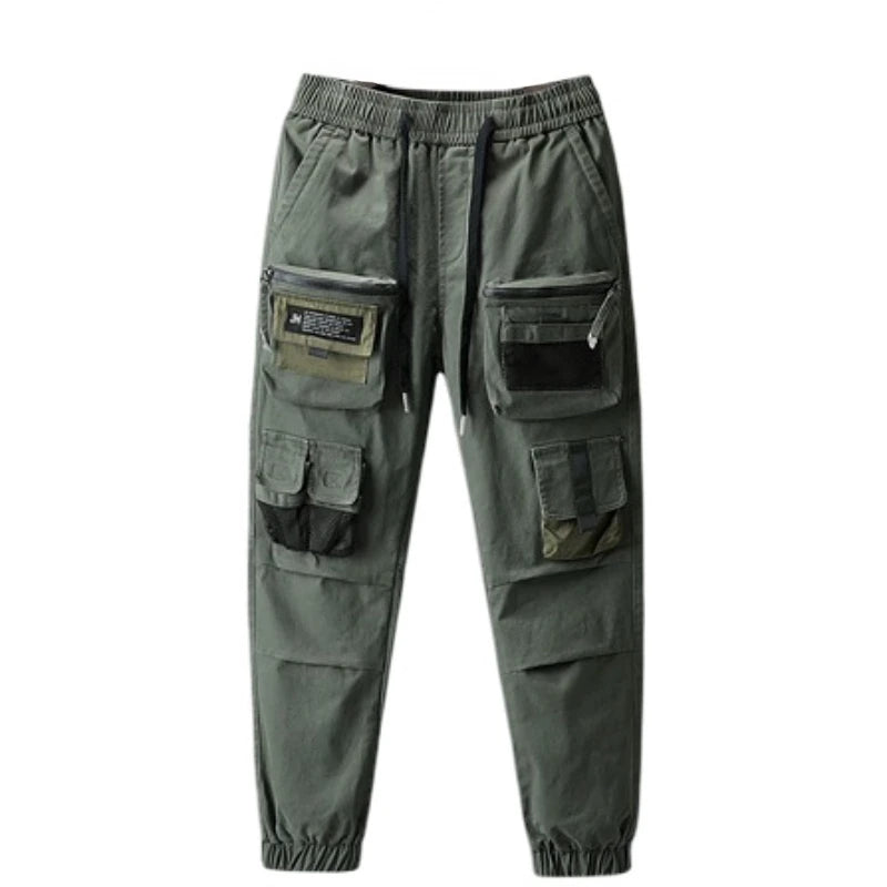 mens cargo pants elastic waist trousers streetwear hip hop loose fit ankle drawstring military pockets sweatpants joggers black urban active pants