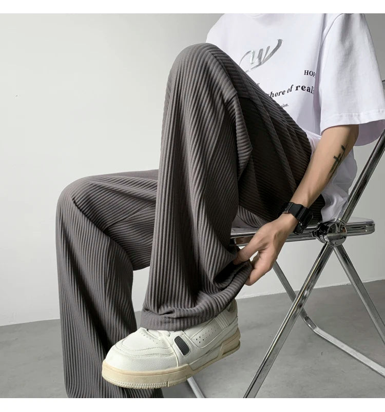summer pleated pants men fashion oversized ice silk pants men japanese streetwear hip hop loose straight pants mens trousers unique default style 1237