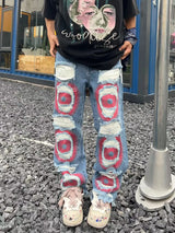 fashion ripped holes denim jeans harajuku embroidery straight jean trousers y2k trouser unisex hip hop streetwear jeans pants unique jeans style 2282