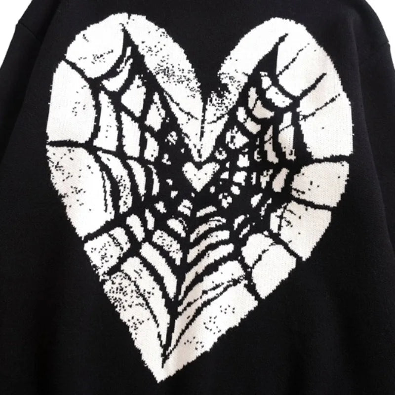 hip hop knitted sweater men winter o neck anime spider web pattern pullover streetwear casual loose sweater warm jumper knitwear - high quality cotton hoodie, soft fleece-lined outerwear, Y2K grunge street style