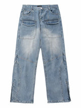 fashion straight denim jean pants unisex casual bottom button open pants high street cargo trousers hip hop zipper joggers men unique joggers style 3232