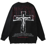 vintage sweaters y2k grunge streetwear hip hop ripped hole knitted cross punk gothic jumpers fashion harajuku casual pullover high quality cotton pullover, aesthetic street look hoodie, oversized graphic print design