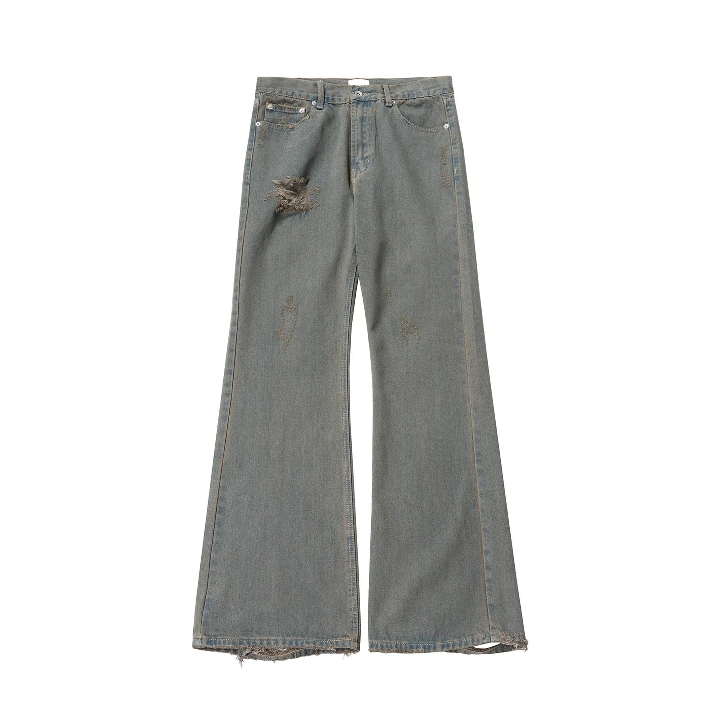 grey green damaged micro flared jeans mens straight streetwear y2k ropa hombre baggy denim trousers oversized casual cargo pants unique cargo style 1223