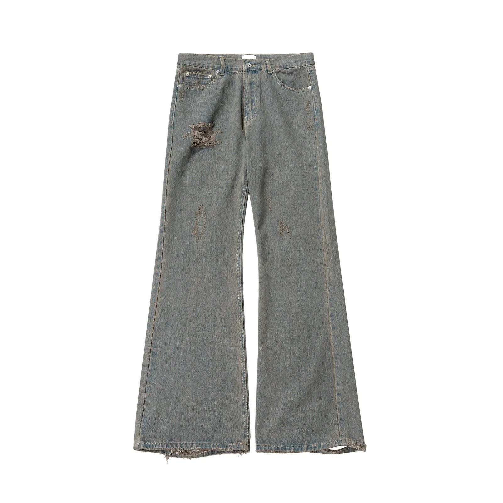 grey green damaged micro flared jeans mens straight streetwear y2k ropa hombre baggy denim trousers oversized casual cargo pants unique cargo style 1223