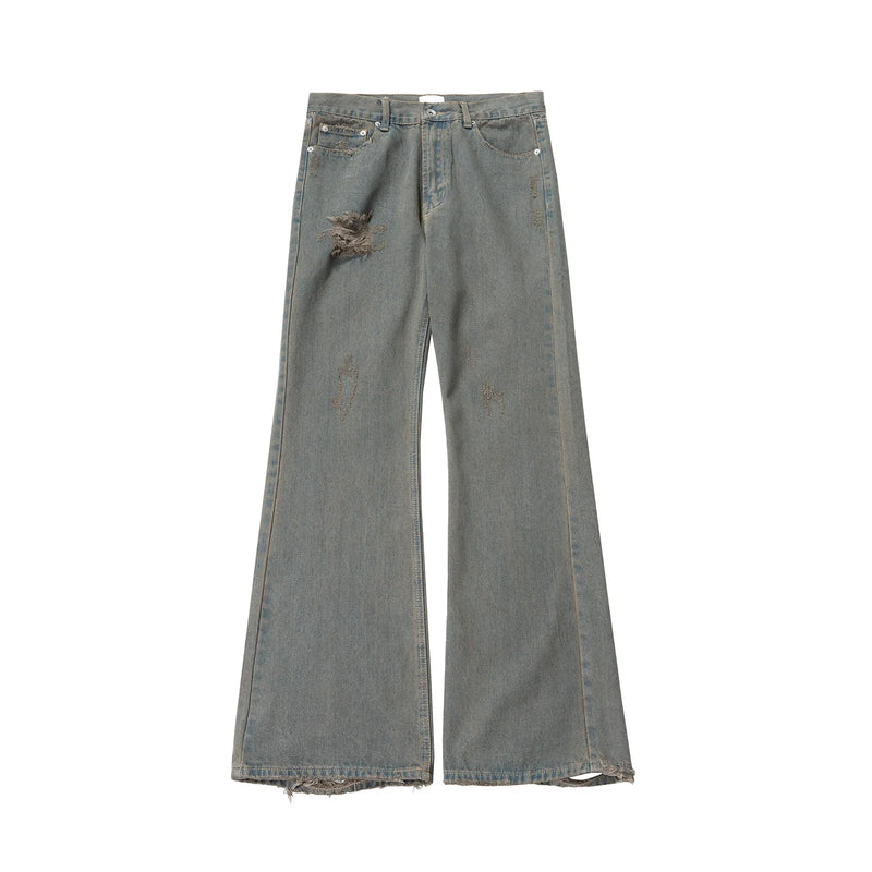 grey green damaged micro flared jeans mens straight streetwear y2k ropa hombre baggy denim trousers oversized casual cargo pants unique cargo style 1223