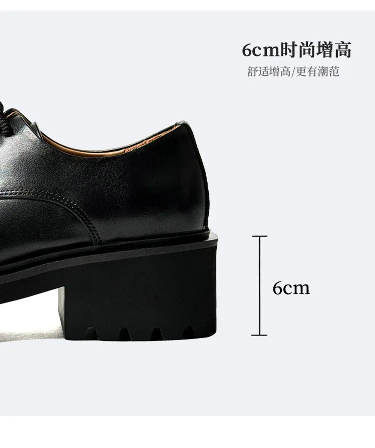 Men High Quality Genuine Leather Streetwear Fashion Casual Hip Hop Derby Shoes Cow Leather Rubber Foam Sole High Heels Shoes