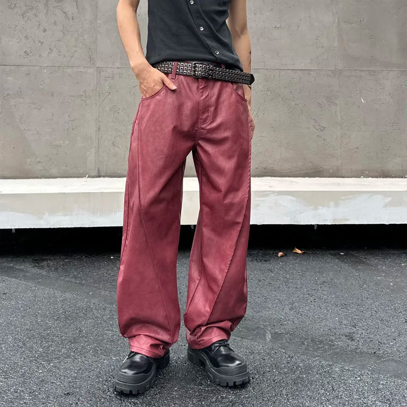men streetwear fashion hip hop loose casual wide leg leather baggy motorcycle pant cityboy cargo pants trousers baggy cargo bottoms