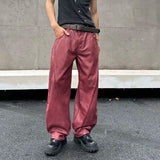 men streetwear fashion hip hop loose casual wide leg leather baggy motorcycle pant cityboy cargo pants trousers baggy cargo bottoms