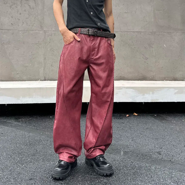 men streetwear fashion hip hop loose casual wide leg leather baggy motorcycle pant cityboy cargo pants trousers baggy cargo bottoms