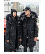 Korean Style Winter Long Parka Coat Men Woman Down Jacket Clothing Hooded Fur Collar Thicken Warm Leisure Lovers Overcoat