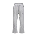 american streetwear gray flared sweatpant men double knee patch micro flare overalls harajuku casual patchwork sweat pants black unique joggers style 2960
