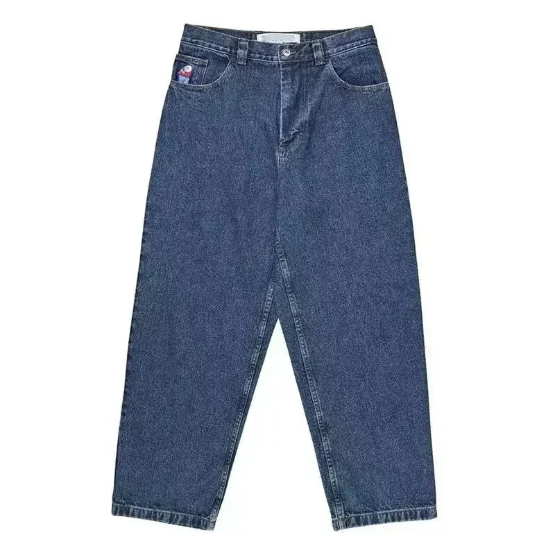 polar big boy y2k pants hip hop cartoon streetwear jeans embroidery retro blue baggy jeans mens womens high waist wide trouser denim street jeans