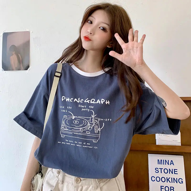 Glitchcore Oversized shirt – Summer Japanese Girly Cotton Short Sleeved T Shirt For Women