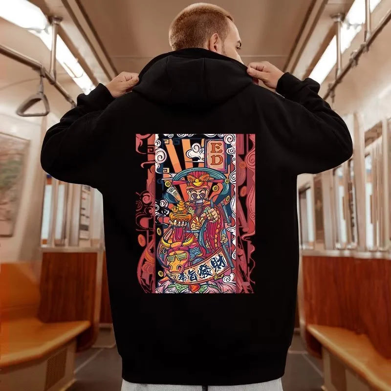 Mens Funny The God Of Wealth Graphic Hoodies 2025 Autumn Hip Hop Print