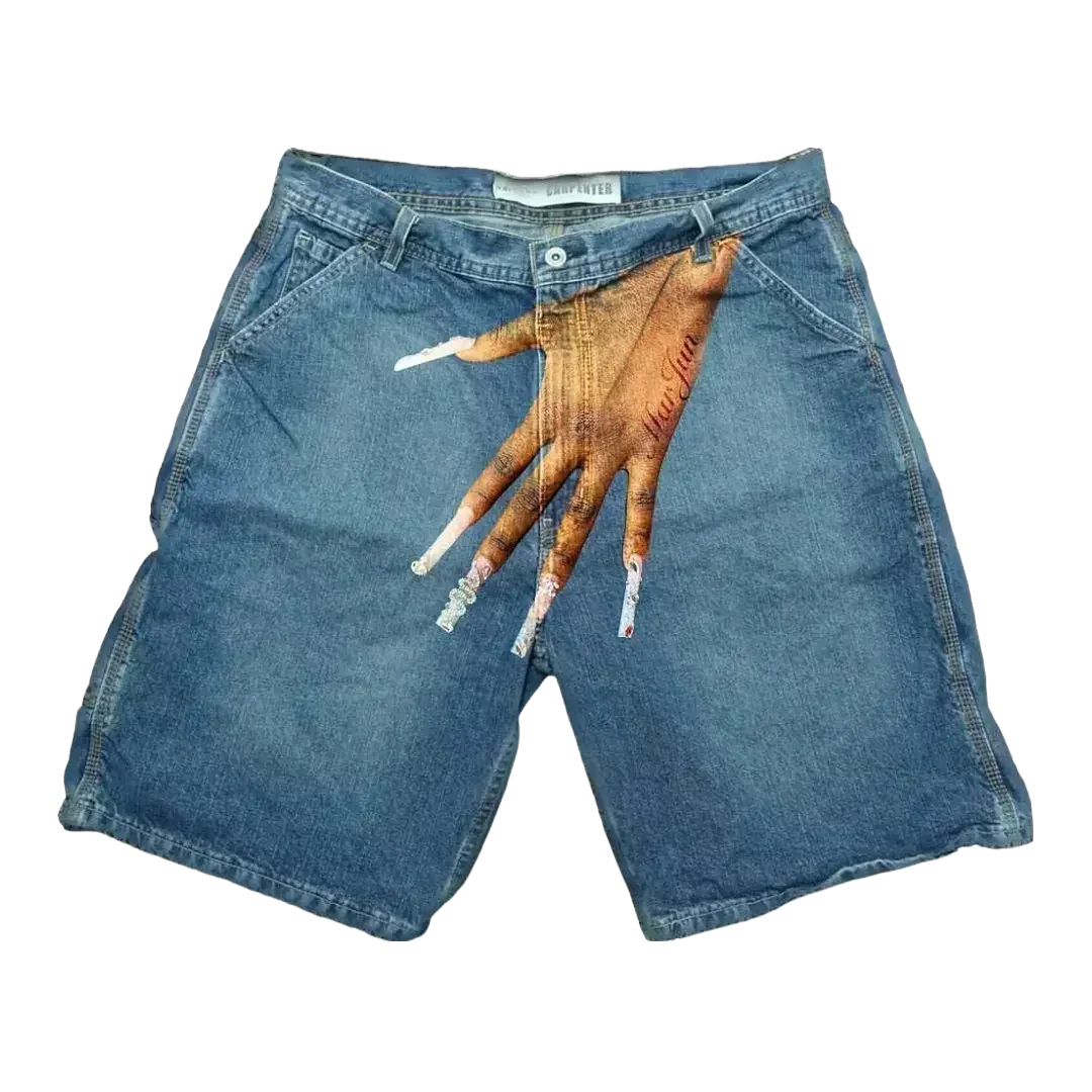 harajuku y2k short baggy jeans palm print graphic pants men fashionstyle denim streetwear gothic sweatpants shorts men clothing unique joggers style 5555