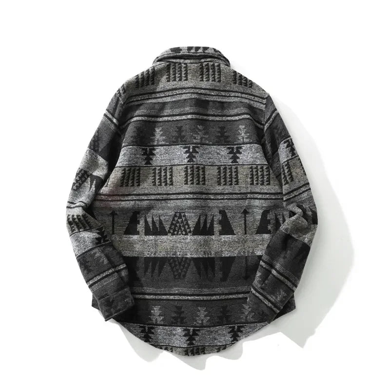 Dark Icon Geometric Stripe Shirts Men Women Long Sleeve Harajuku Woolen Shirts Men Clothing