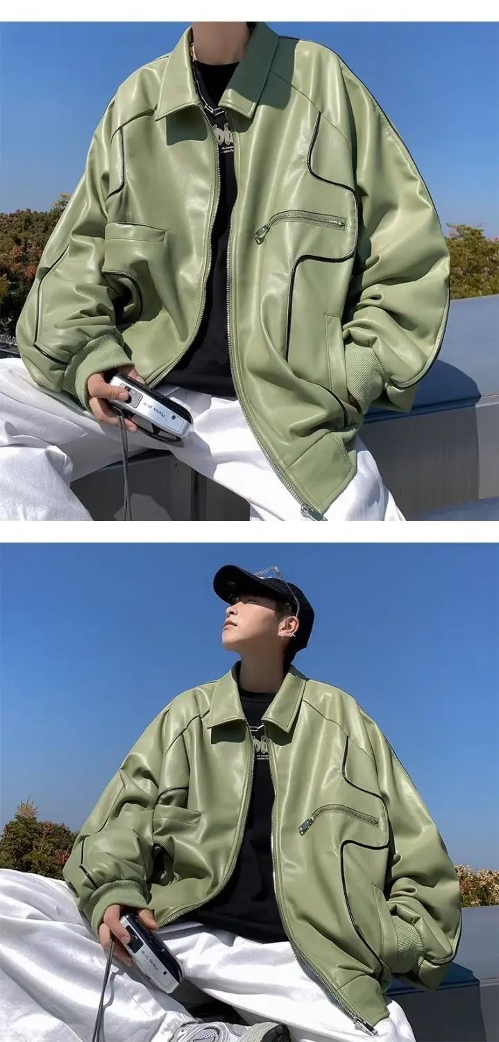 American Retro Pu Leather Jacket Spring And Autumn Hiphop High Street