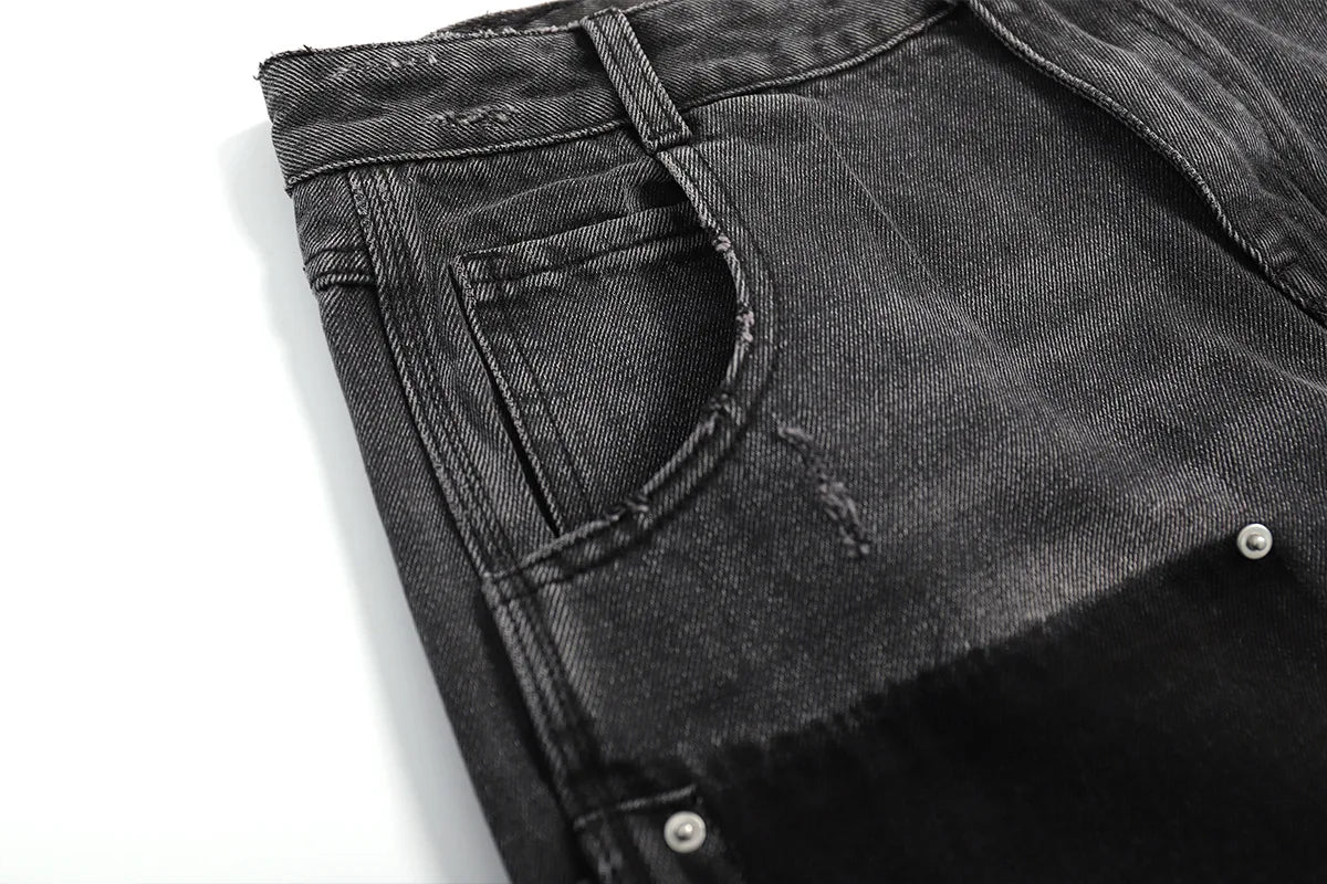 hip hop graffiti black wide leg jeans mens vintage distressed patches ink splashed jeans y2k logging cargo denim trousers women unique cargo style 4510