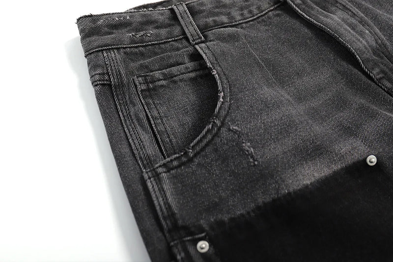 hip hop graffiti black wide leg jeans mens vintage distressed patches ink splashed jeans y2k logging cargo denim trousers women unique cargo style 4510