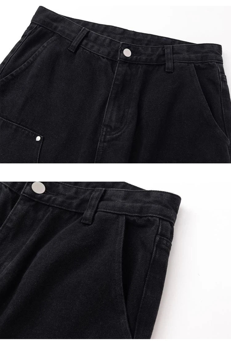 fashion knee adjust belt decoration denim jeans zipper straight jeans hip hop streetwear mens casual loose joggers jeans pants unique joggers style 2576