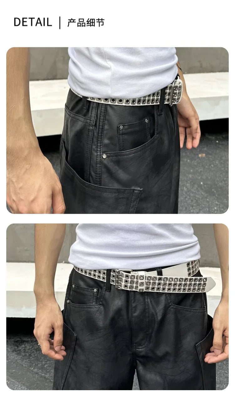 men brand fashion splice pocket loose casual wide leg leather baggy pant cityboy streetwear cargo motorcycle pants trousers unique cargo style 2564