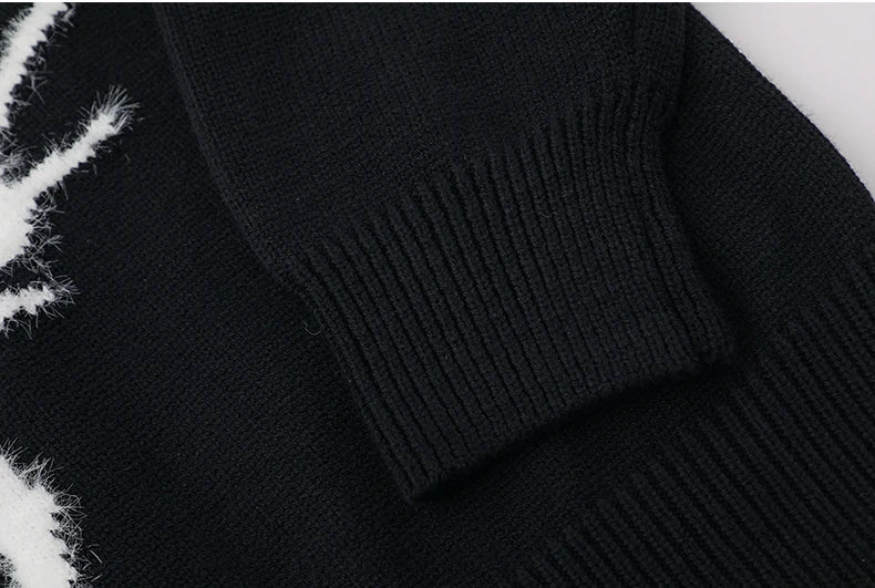 hip hop harajuku dragon pattern knitted sweater unisex o neck pullover streetwear y2k casual loose sweater warm jumper knitwear aesthetic street look hoodie, oversized graphic print design, streetwear fashion hoodie
