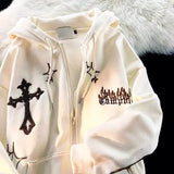 Hoodies Women Retro Harajuku Hip Hop Jacket High Street Zip Up Hoodie