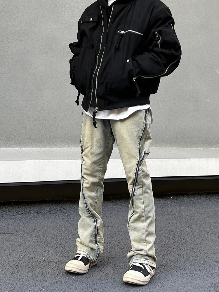 retro washed denim jean pants 2023 new casual zipper open loose straight jeans hip hop y2k pants mens jeans streetwear joggers unique joggers style 4197