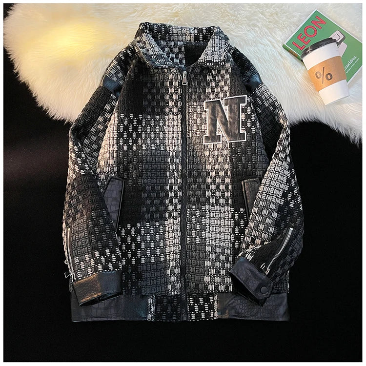 style 716c30 essential - high oversized image unisex streetwear wear hip graphic material urban spring-fall-plaid-jacket-vintage-lapel-jacket-racing-jackets-pu-leather-zipper-coat-loose-mens-jacket-harajuku-couple-outerwear premium style casual design hop fit everyday quality fashion print streetwear design ID 72d53