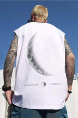 Vaporwave Chrome print – New Crescent Moon Graphic Printed Sleeveless T Shirt Mens Su