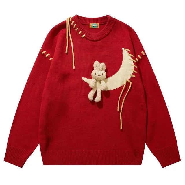 varsity flame pullover for men with bold graphic knit design, perfect for 2025 fashion, street fashion menswear trend for sea