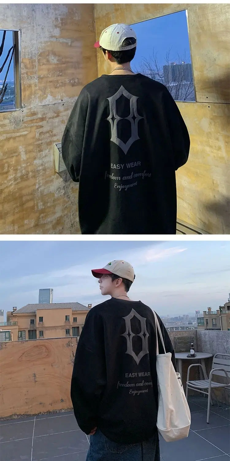 Suede Personalized Street Sweatshirt Men's American Loose Y2K Spring and Autumn Pullover