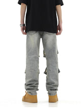 high street zipper open decoration biker jeans women ripped denim straight jean pant men motorcycle trouser unisex hip hop pants unique jeans style 3654